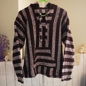 Sandy Mexican Textiles sz M Baja Striped Pullover Hoodie